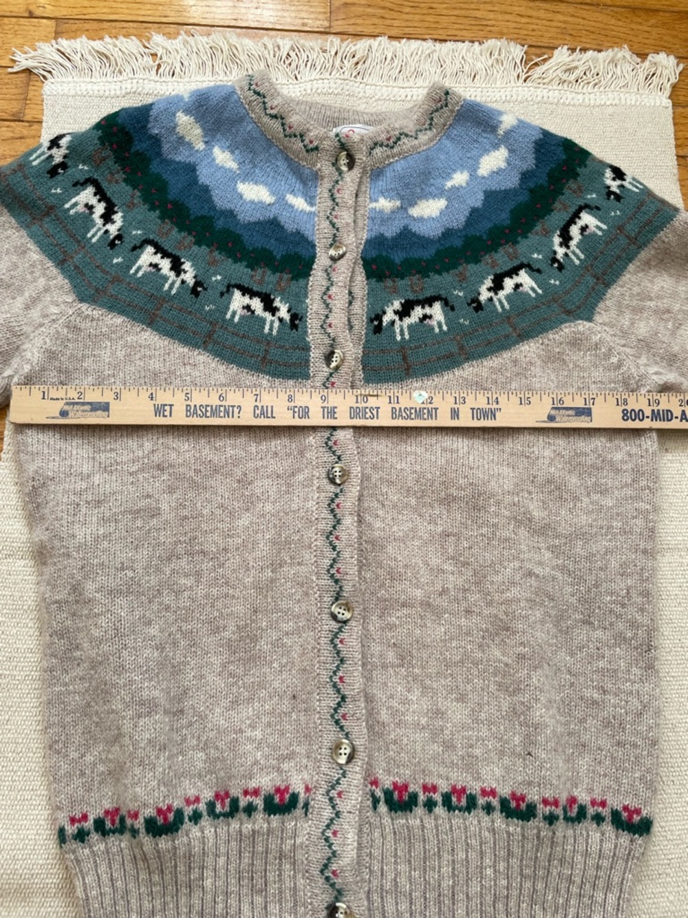 Vintage Orvis Wool Cow Cardigan Size L Cottagecore Knitted Grandma - Picture 5 of 6